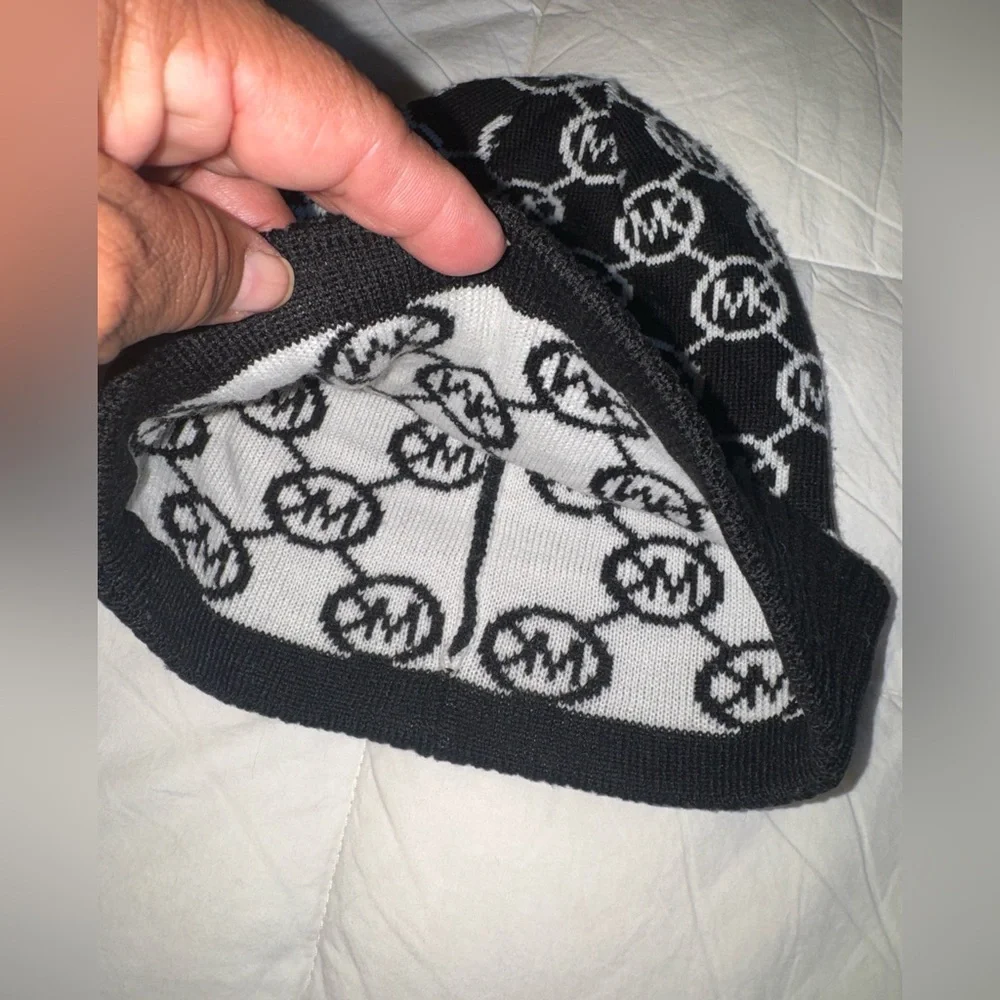 Michael Kors Black and White Logo Beanie